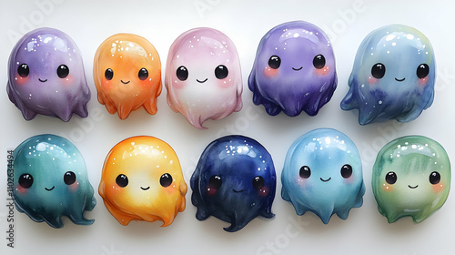Cute Watercolor Ghost Illus...