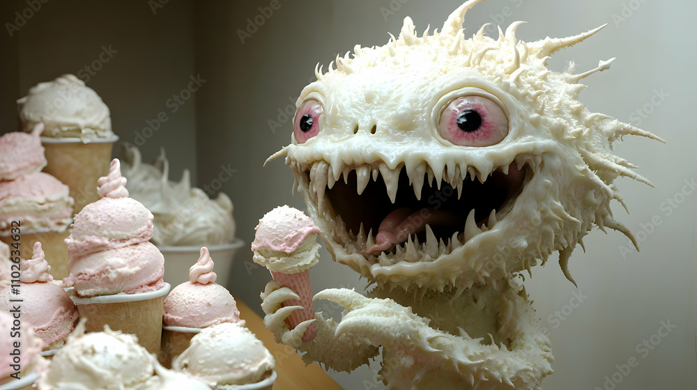 3D Monster Illustration Eating Ice Cream 3D Monster Illustration Eating Ice Cream