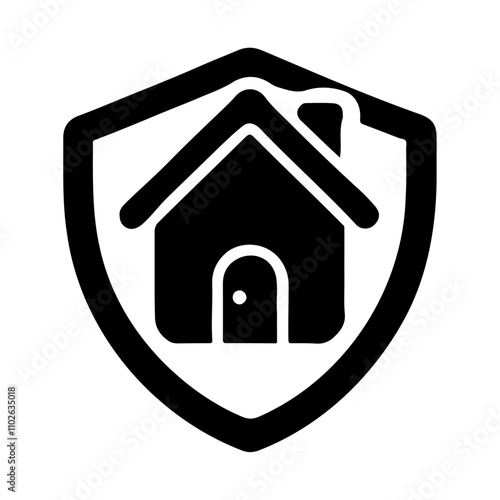 Shield in a home for insurance security protection of black silhouette vector icon design