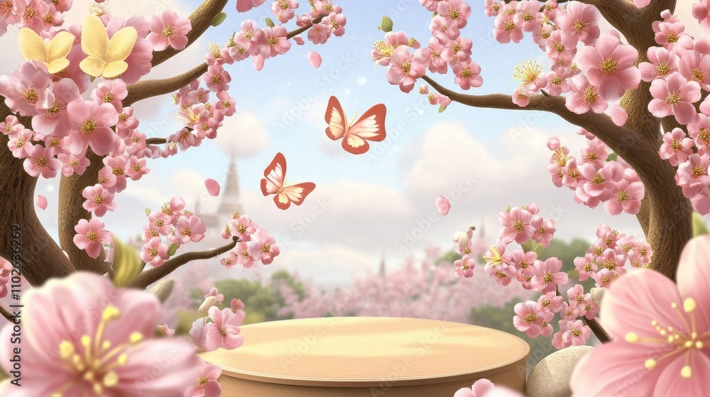 Spring Blossoms Wooden Display With Butterflies Spring Blossoms Wooden Display With Butterflies