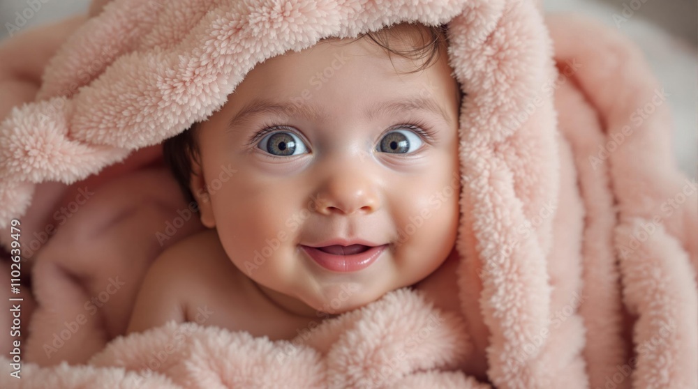 Baby under a cozy blanket smiling for camera Baby under a cozy blanket smiling for camera