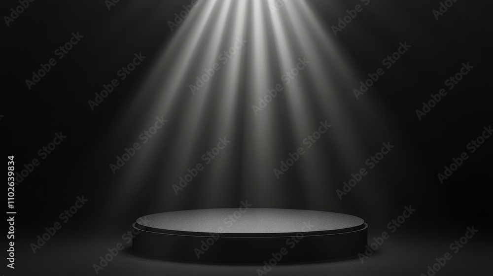 Dark Circular Platform Illuminated By Spotlight Rays
