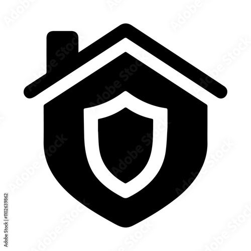 Shield in a home for insurance security protection of black silhouette vector icon design