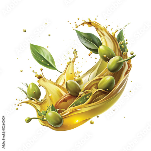 abstract 3d olive oil splash isolated on white background