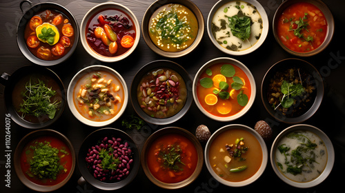 various soups in bowls