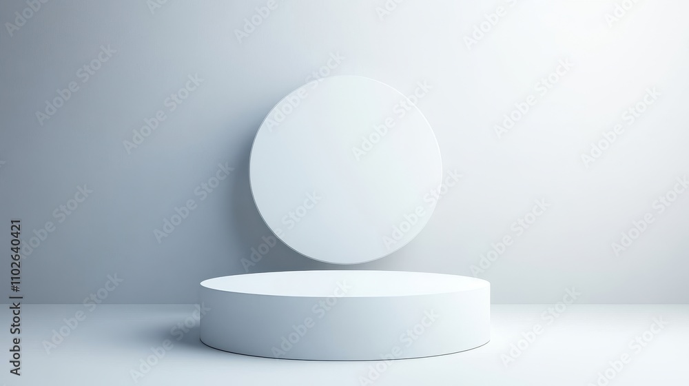 White Oval Shape Above White Cylinder Platform White Oval Shape Above White Cylinder Platform