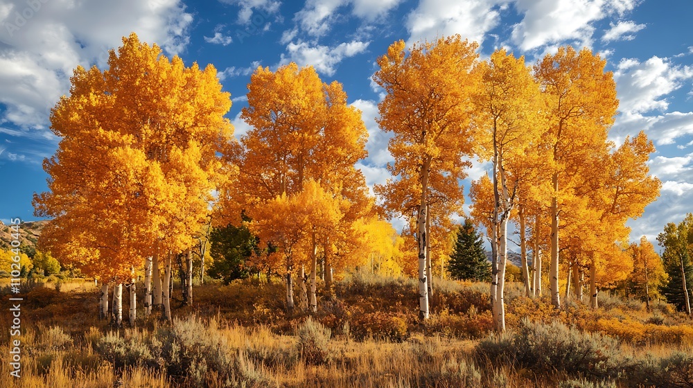 Fototapeta premium Golden Aspen Trees in Autumn Landscape
