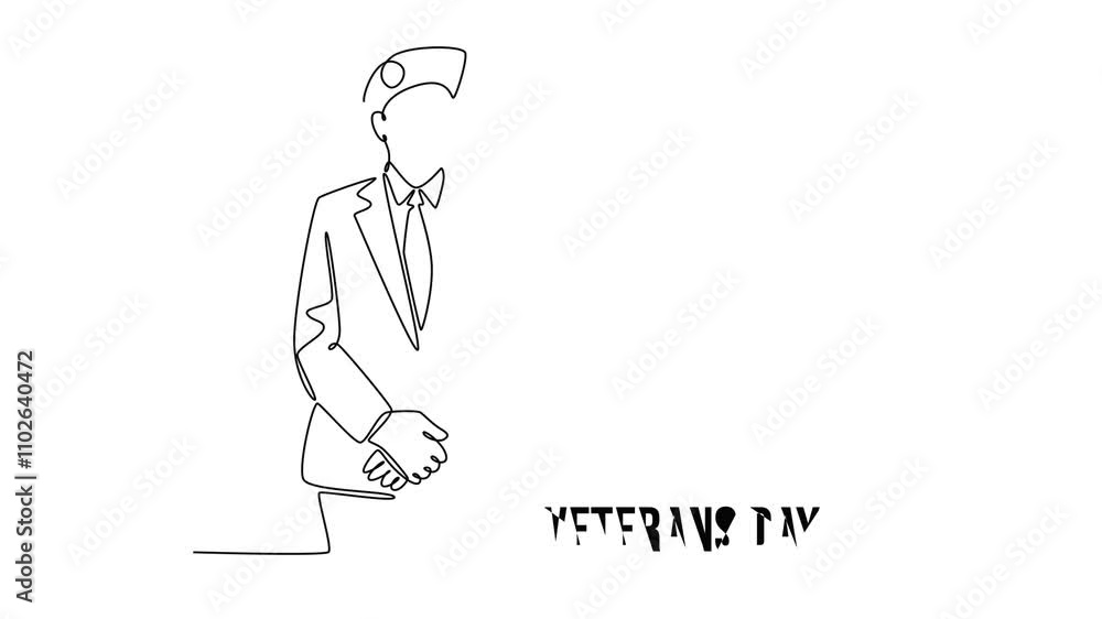 Happy Veterans Day concept. Single line draw design. Full length animation illustration. High quality 4k footage. Happy Veterans Day concept. Single line draw design. Full length animation illustration. High quality 4k footage.