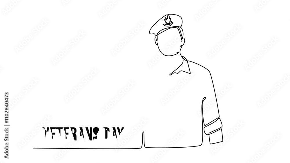 Happy Veterans Day concept. Single line draw design. Full length animation illustration. High quality 4k footage. Happy Veterans Day concept. Single line draw design. Full length animation illustration. High quality 4k footage.
