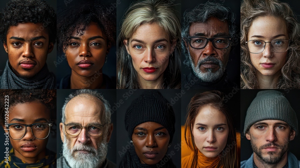 Grid of emotional portraits of people of all ages and nationalities. Grid of emotional portraits of people of all ages and nationalities.