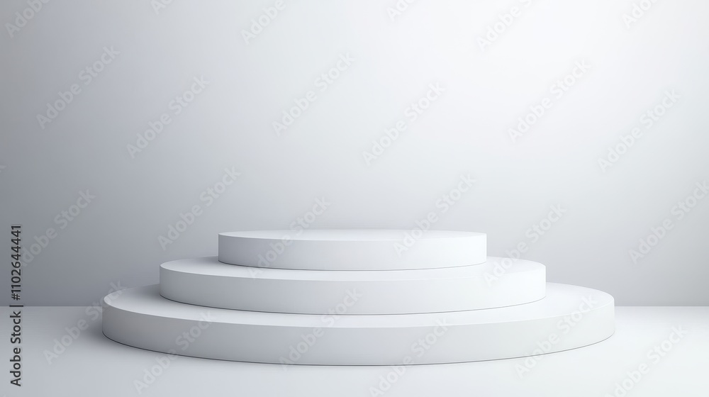Three White Circular Platforms Against A White Wall Three White Circular Platforms Against A White Wall