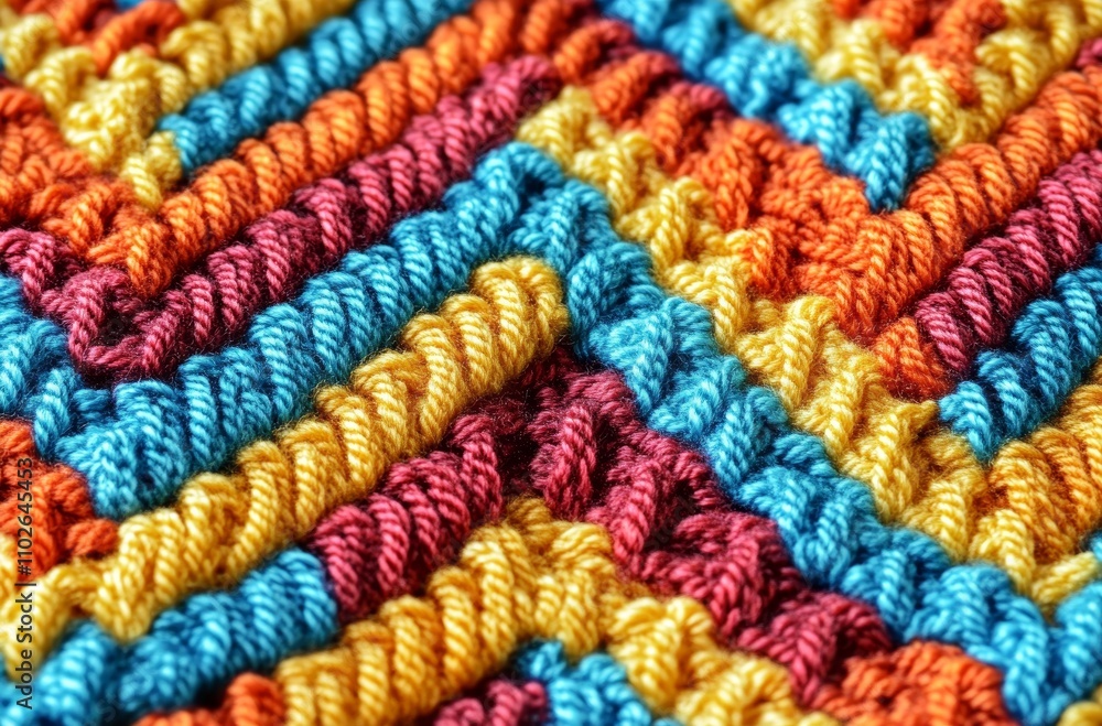 Hand-Knitted Zigzag Pattern Fabric Close-Up Macro Texture Hand-Knitted Zigzag Pattern Fabric Close-Up Macro Texture