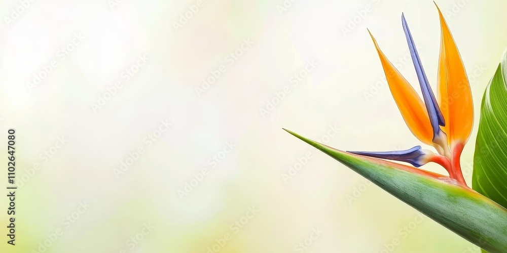 Close-Up Photograph of a Single Bird of Paradise Flower Showcasing Vibrant Orange and Blue Petals Against a Soft Background Close-Up Photograph of a Single Bird of Paradise Flower Showcasing Vibrant Orange and Blue Petals Against a Soft Background