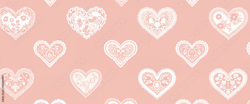 Lace hearts pattern on pink background Lace hearts pattern on pink background