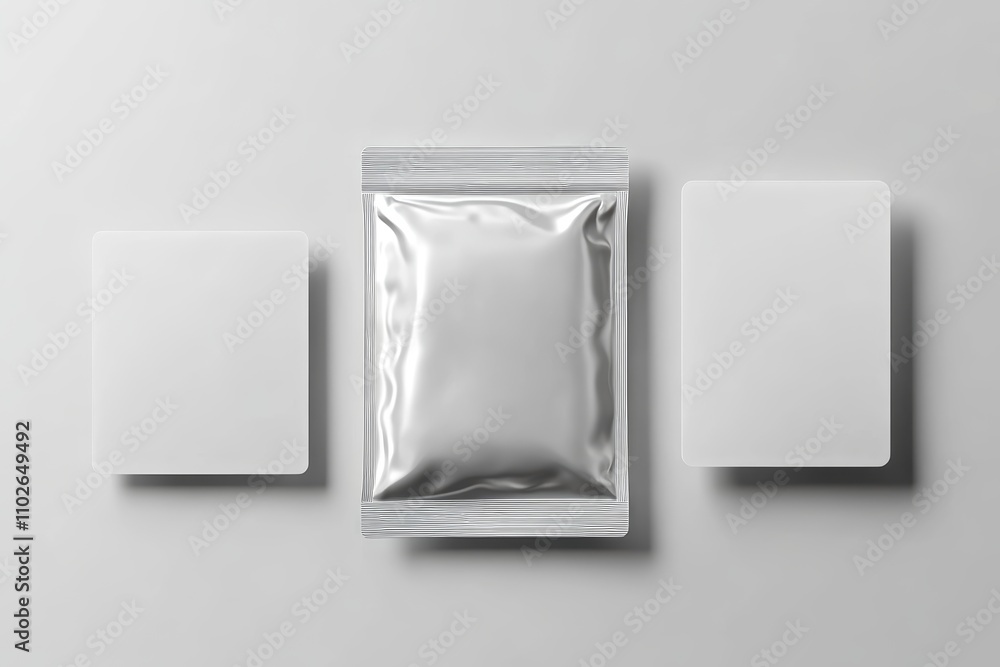 Plain White Rectangular Sachet and Blank Cards Mockup Minimalist Design Plain White Rectangular Sachet and Blank Cards Mockup Minimalist Design