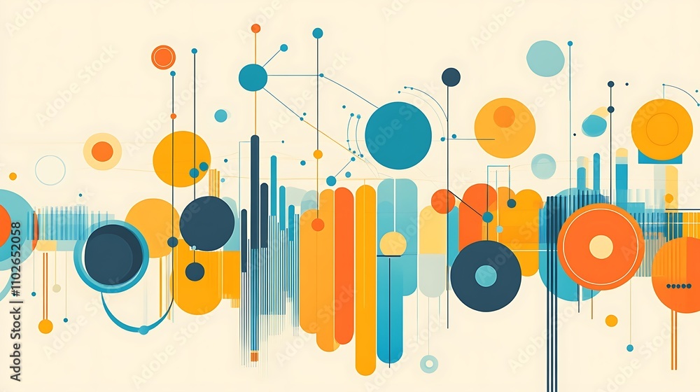 Obraz premium Abstract Geometric Composition with Interconnected Circles and Lines