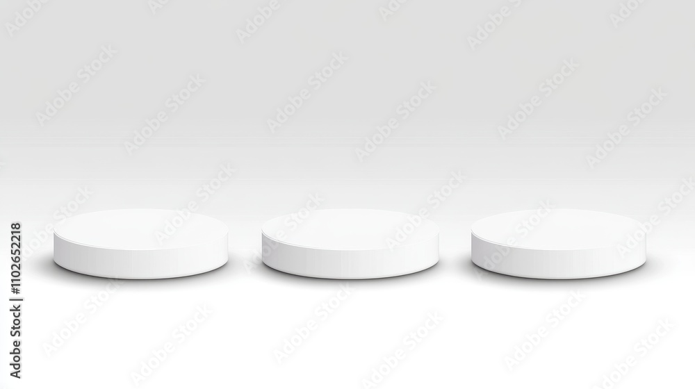 Three White Cylindrical Platforms In A Row Three White Cylindrical Platforms In A Row