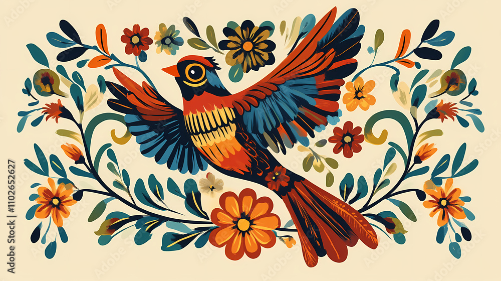Illustration of a bird in folk art. decor element. Folk. Illustration Illustration of a bird in folk art. decor element. Folk. Illustration