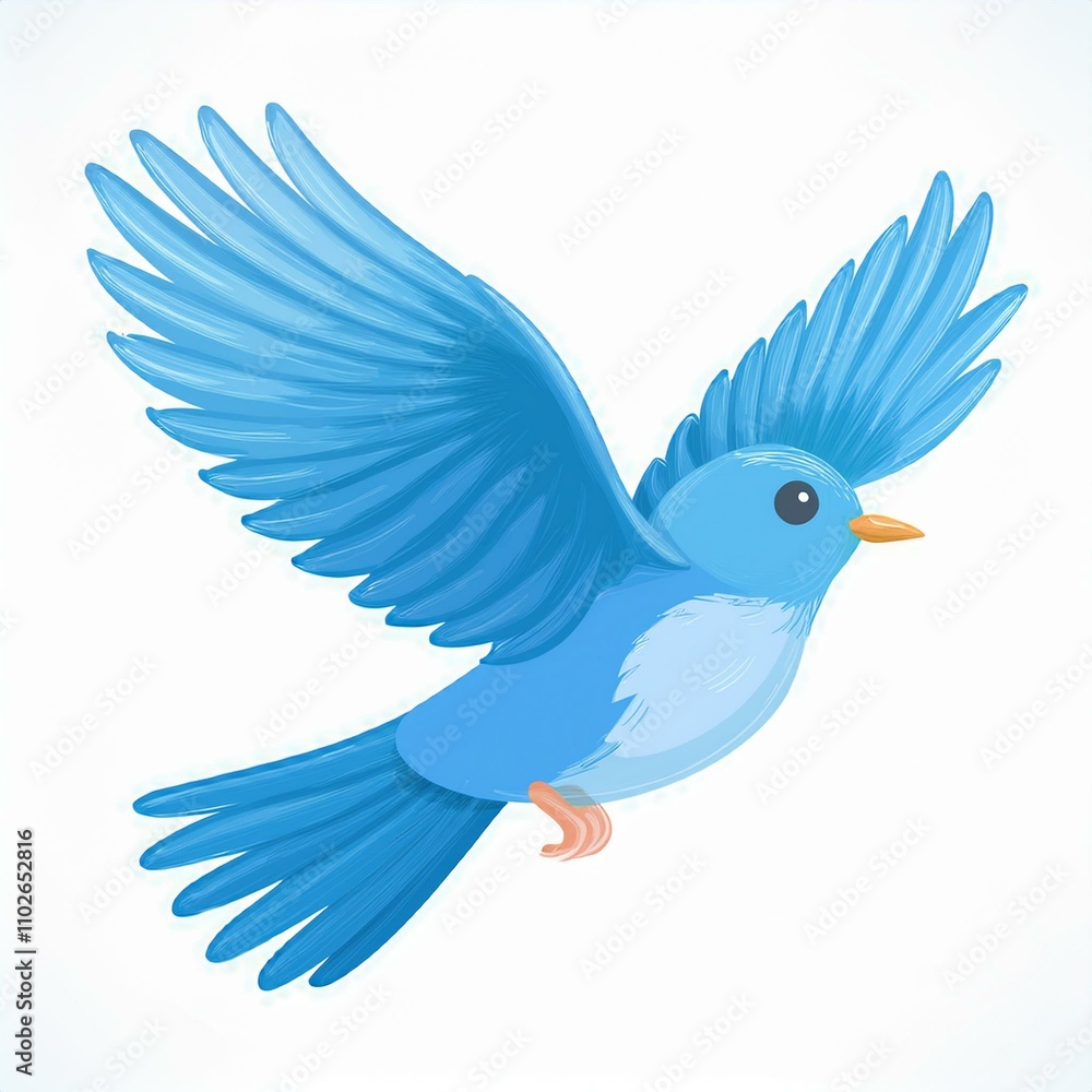 Obraz premium 青い鳥のアイコン風イラスト（AI生成画像）