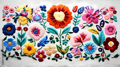 Matyo embroidery pattern a hungarian folk art embroidery characterized by colorful floral motifs.,. Folk. Illustration