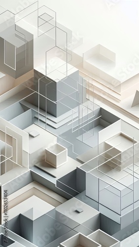 Abstract background with beige geometric shapes and fine lines in a minimalistic design