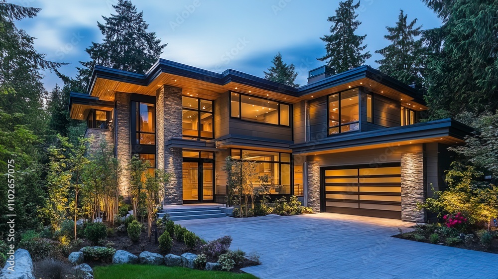 Amazing modern contemporary style architecture house at dusk Amazing modern contemporary style architecture house at dusk