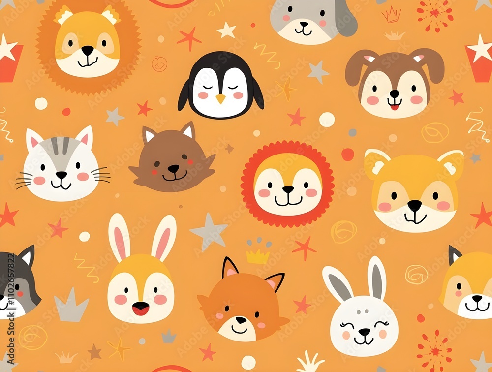 Obraz premium seamless pattern with funny baby animals face. Generative ai