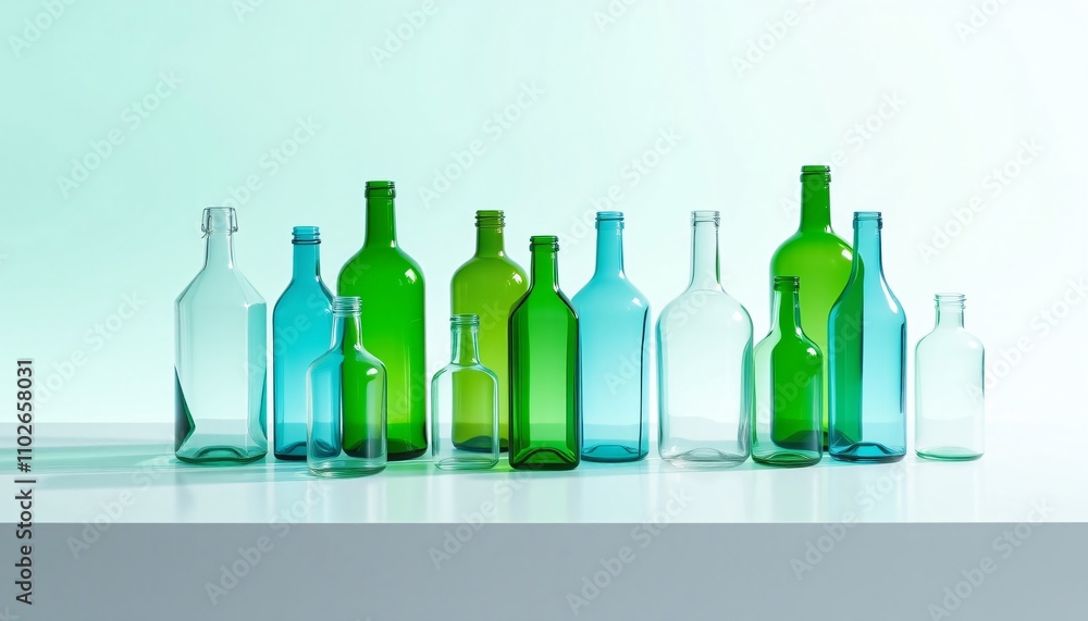 Various empty glass bottles on white surface Various empty glass bottles on white surface