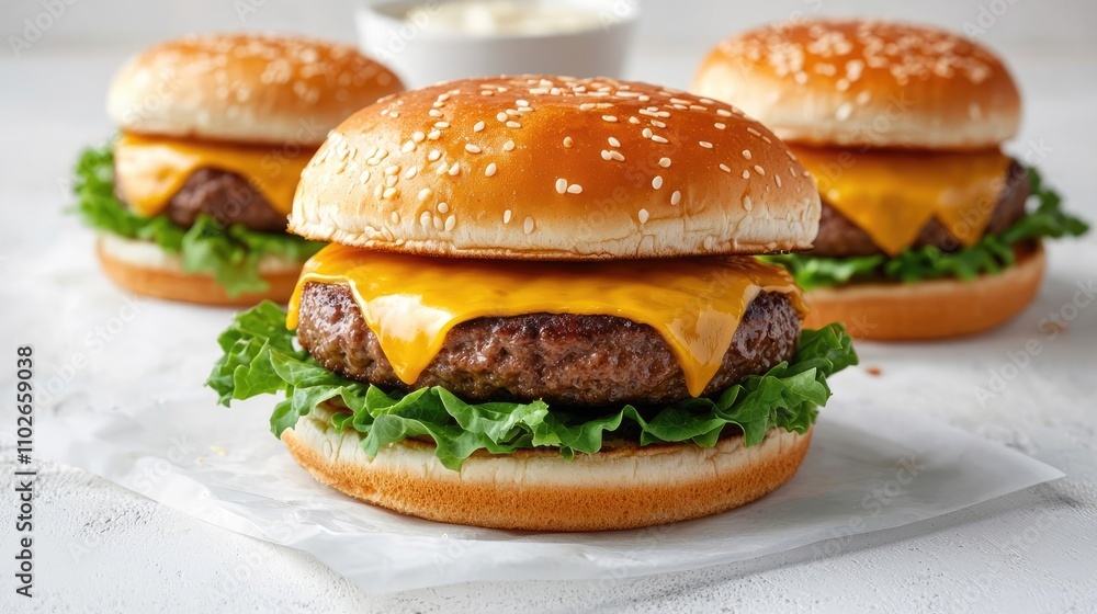Delicious cheeseburger with lettuce on a white isolated background. Delicious cheeseburger with lettuce on a white isolated background.