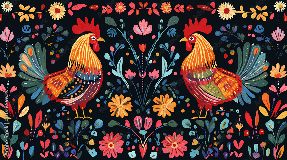 custom made wallpaper toronto digitalA polish folk pattern embroidery with roosters. Folk. Illustration