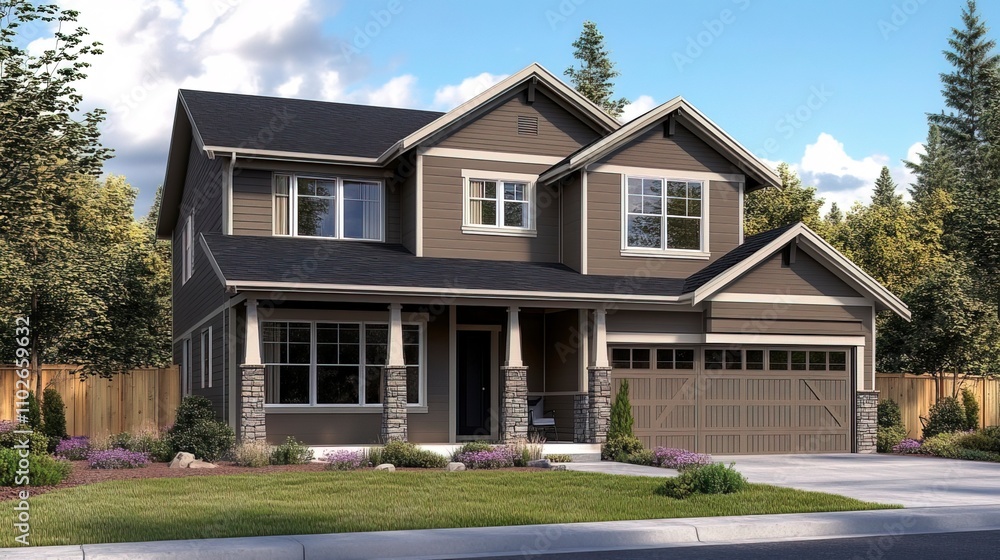 Two-story house exterior perspective Two-story house exterior perspective