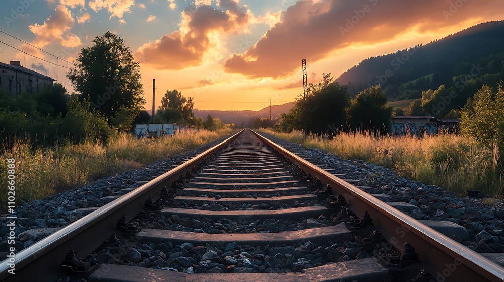 Obraz premium Railroad Tracks at Sunset