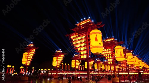 Fengnan City, China - January 27, 2023: Fengnan Hetou Old Street Tangfeng Lantern.