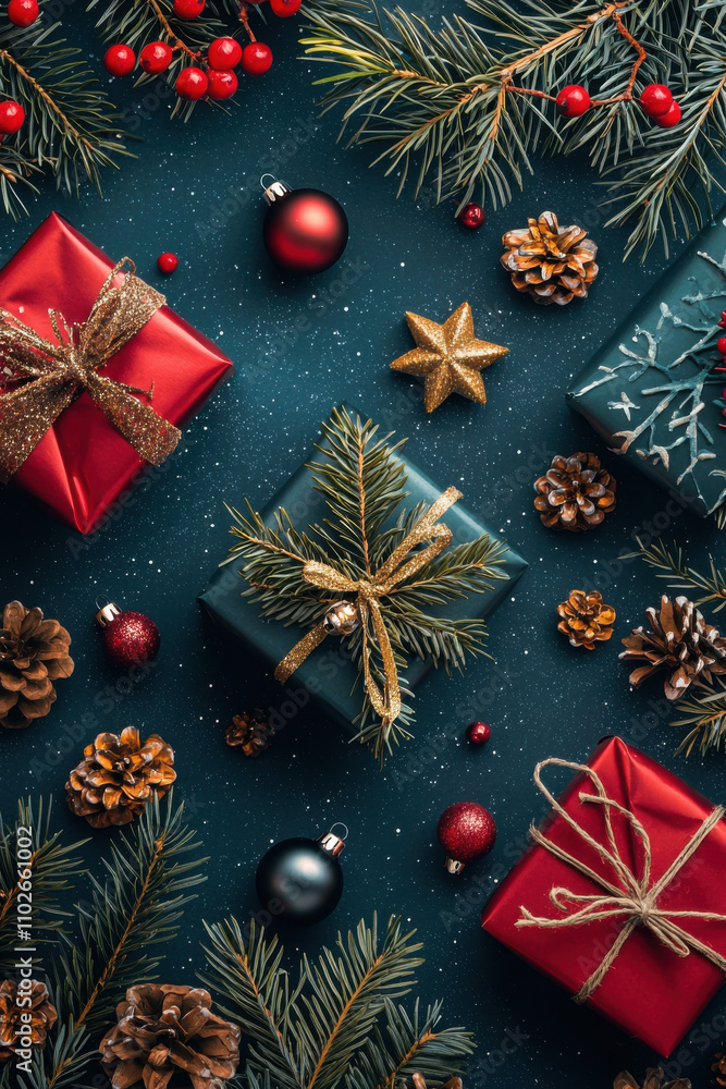 Seamless pattern of Christmas elemnts on mistery background, top view, flat lay Seamless pattern of Christmas elemnts on mistery background, top view, flat lay