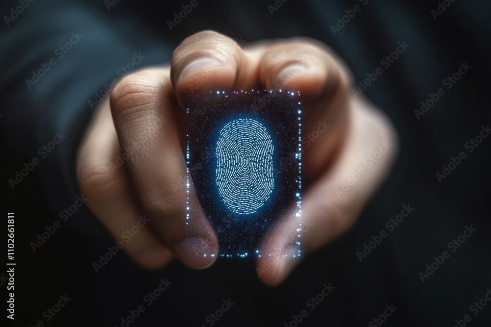 Fototapeta premium Futuristic Fingerprint Scanner for Biometric Identity Verification and Cybersecurity Protection