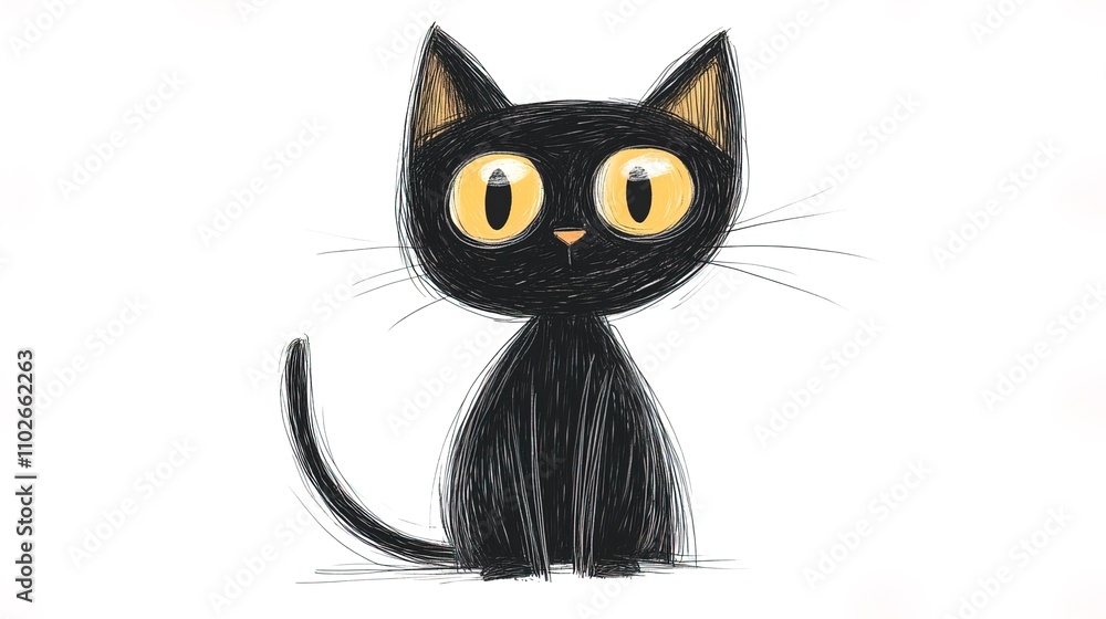 Obraz premium Create a drawing of an adorable stick figure of an adorable skinny cat isolated on white background 