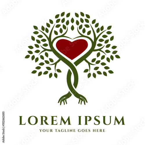Tree with Heart Symbol in the Middle is suitable for Eco-Friendly Business, Humanitarian Organization, or Company that focuses on Nature Conservation and Life Balance.