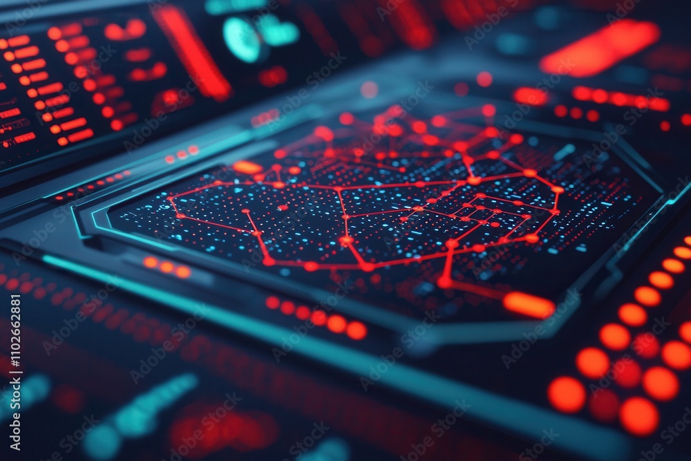 Organization structure and mission, A futuristic interface displaying a network with glowing nodes and connections, highlighted in red and blue tones. Organization structure and mission, A futuristic interface displaying a network with glowing nodes and connections, highlighted in red and blue tones.