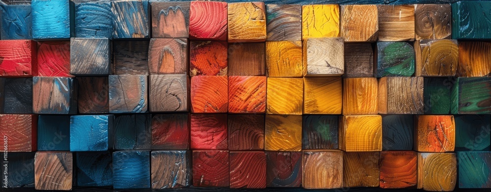 Vibrant Abstract Wooden Cubes Background in Rainbow Colors Vibrant Abstract Wooden Cubes Background in Rainbow Colors