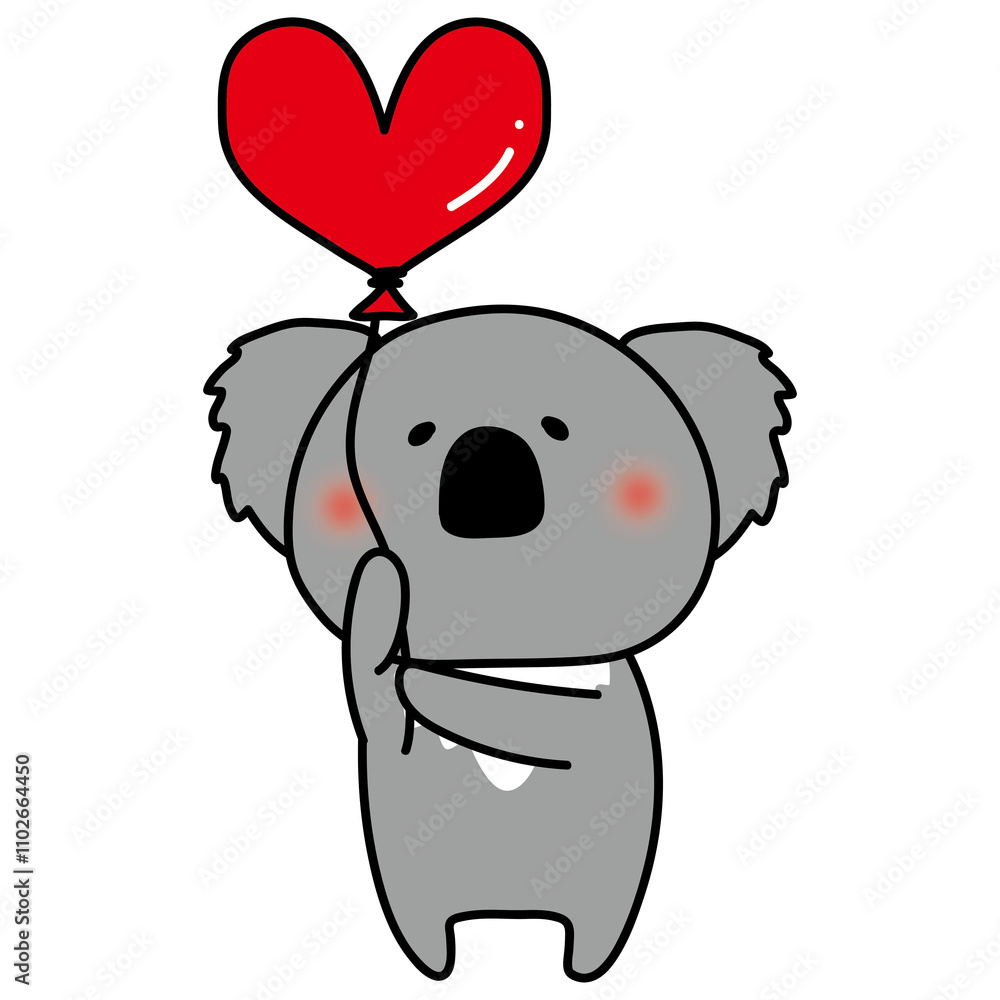Obraz premium ハートの風船を持っているコアラ