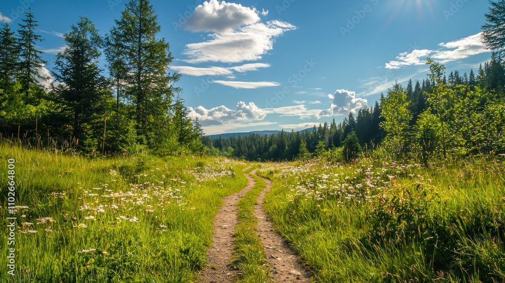 Fototapeta premium A peaceful nature scene in a designated wilderness area, with trails and untouched landscapes.