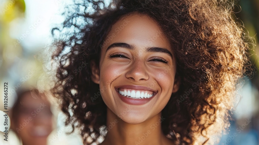 A person beaming with joy, showing off a huge smile while surrounded by friends and family. A person beaming with joy, showing off a huge smile while surrounded by friends and family.