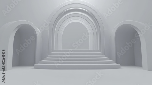 Abstract White Architectural Structure with Steps and Arches