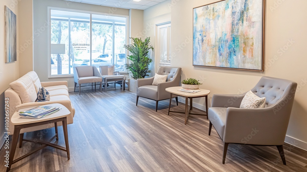 A serene hospital waiting room with contemporary seating, pastel colors, and large windows letting in natural light for a calming atmosphere.
A serene hospital waiting room with contemporary seating, pastel colors, and large windows letting in natural light for a calming atmosphere.
