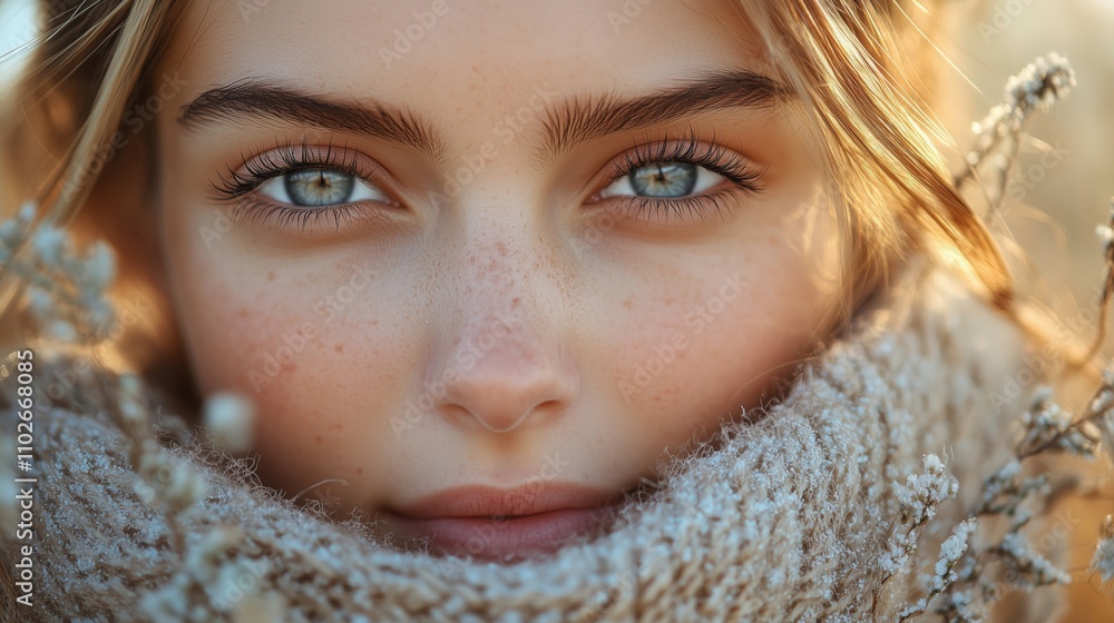 Serene Portrait of a Young Woman in Winter Scarf Serene Portrait of a Young Woman in Winter Scarf