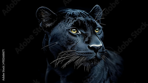 Digital Painting of a Majestic Black Panther, Gazing Intensely Against a Dark Background, Wildlife Art.