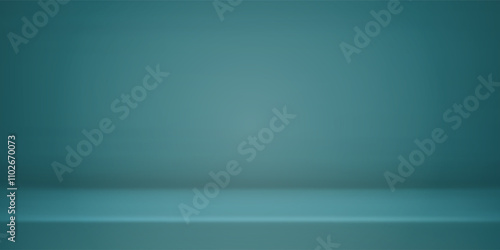 Green room background. Abstract empty studio. Horizontal bg. Light scene for product. Simple 3d backdrop. Gradient table. Minimal texture blank wall and floor. Skyline mockup. Vector illustration