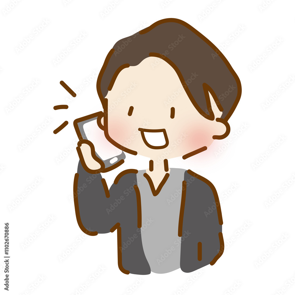 スマホで電話をするゆるくて可愛い男の子