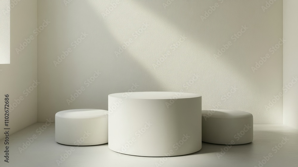 Minimalist White Cylinders Against a Textured Wall Minimalist White Cylinders Against a Textured Wall