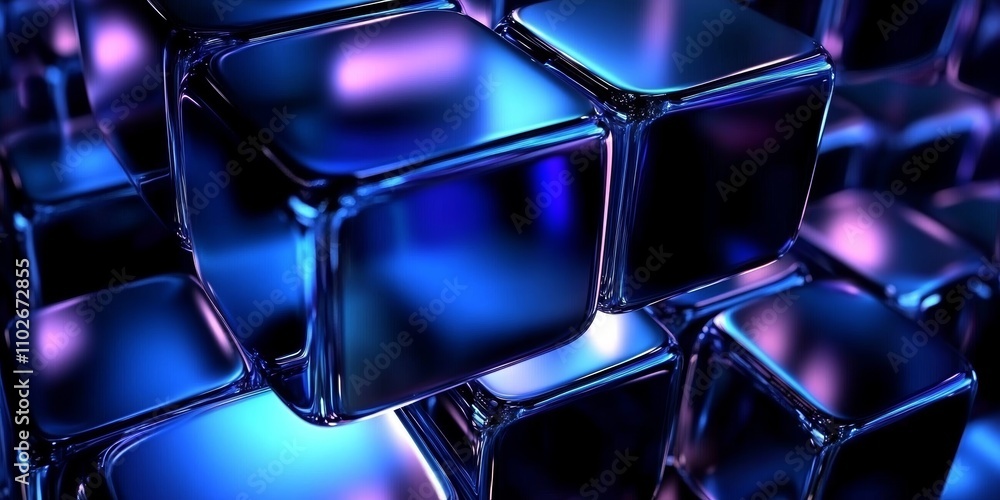 Futuristic Abstract 3D Geometric Blocks in Blue and Purple on Dark Background Futuristic Abstract 3D Geometric Blocks in Blue and Purple on Dark Background